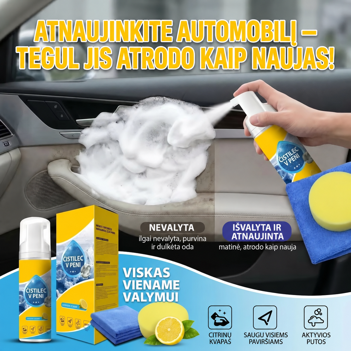 Automobilio salono valymas prieš ir po