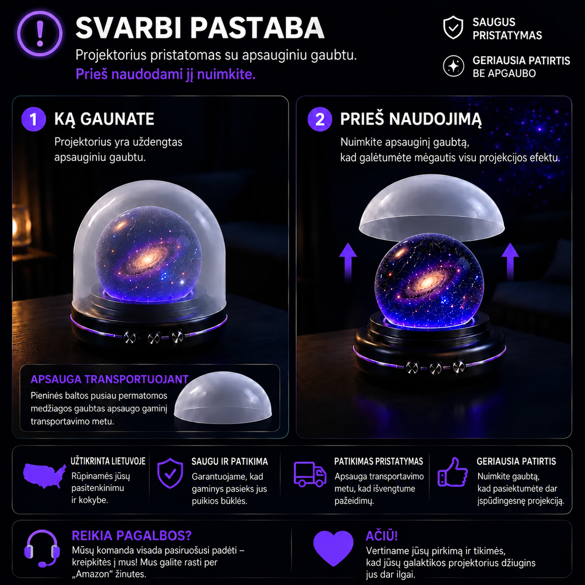 Projektoriaus apsauginio gaubto instrukcija