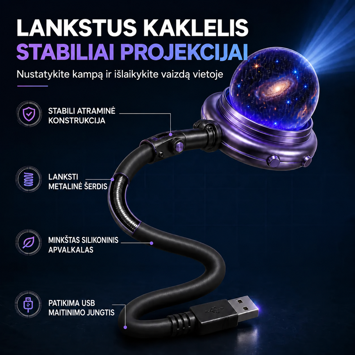 Lankstus projektoriaus kaklelis