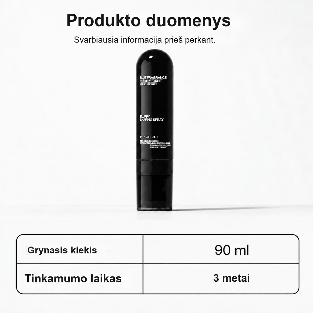 Plaukų apimties purškiklis su persikų aromatu