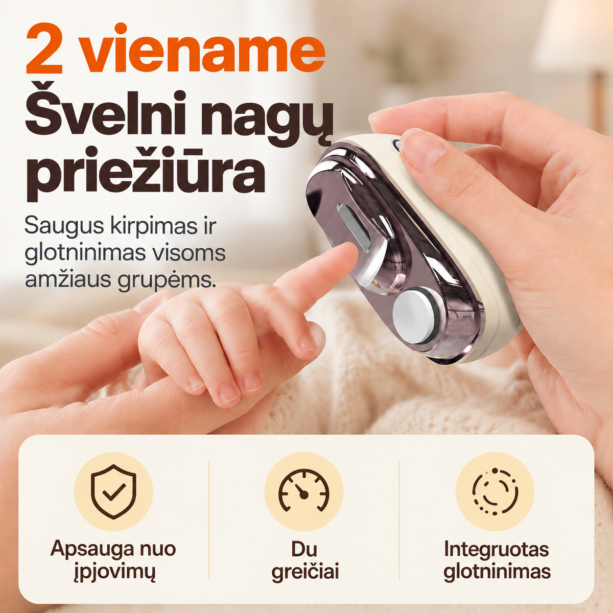 Elektrinės nagų žirklutės ir dildė „2 viename“