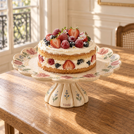 Vireld Margot Scalloped Floral Pedestal Cake Stand