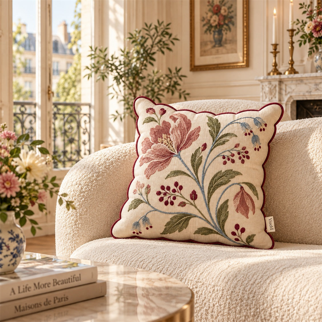Vireld Flora Scalloped Embroidered Accent Pillow