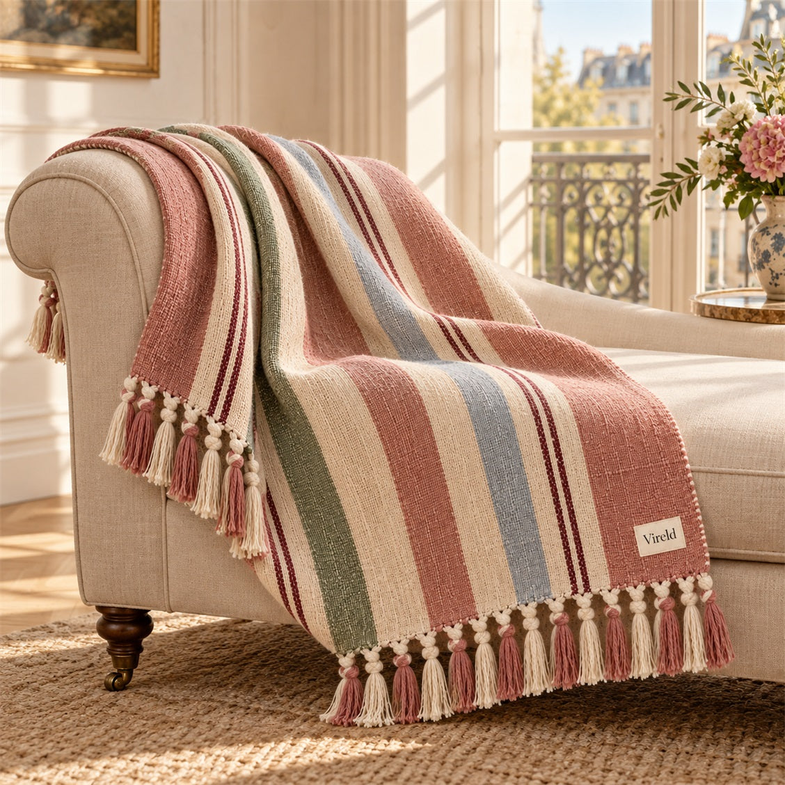 Vireld Elise Striped Tassel Throw Blanket