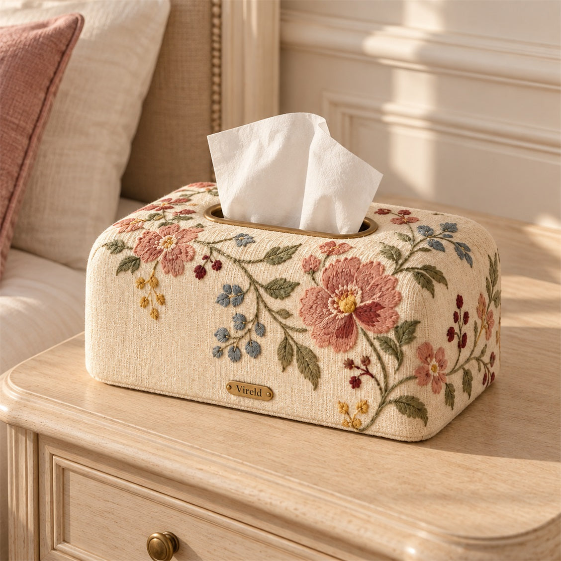 Vireld Camille Embroidered Floral Tissue Box Cover