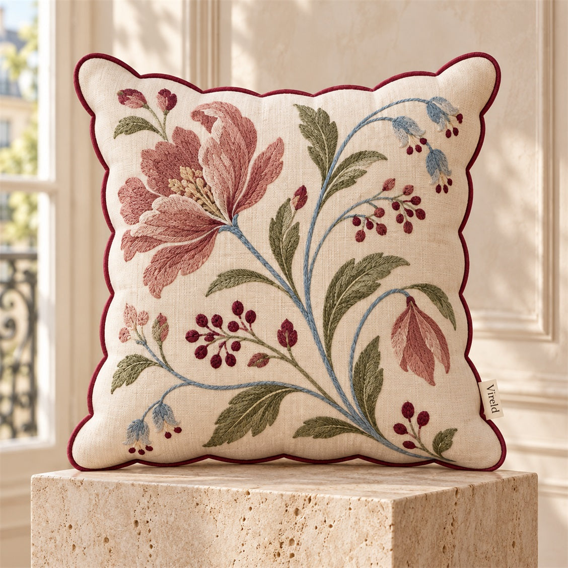 Vireld Flora Scalloped Embroidered Accent Pillow