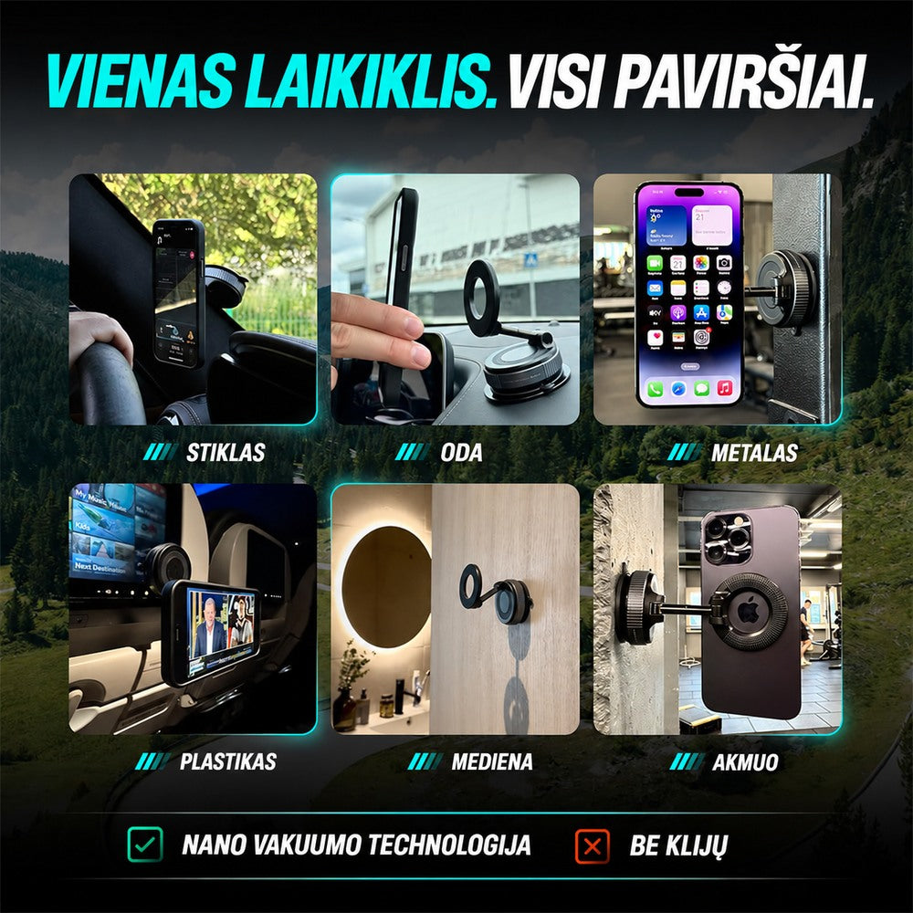Clutch-X vakuuminis magnetinis telefono laikiklis