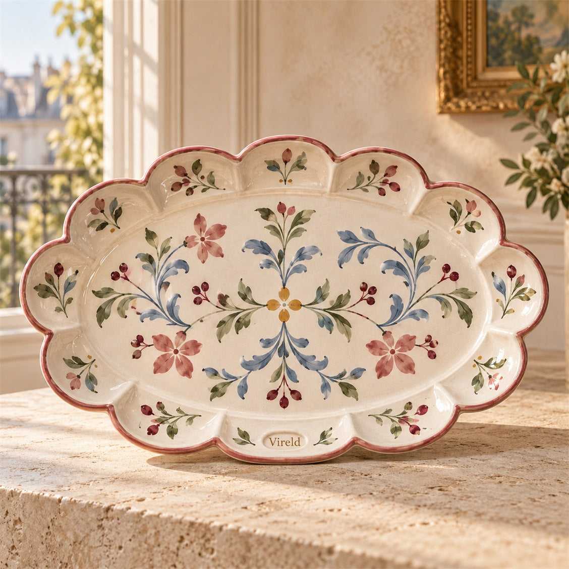 Vireld Colette Scalloped Floral Serving Platter