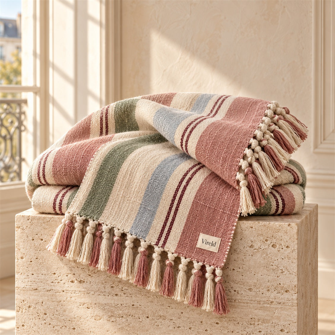 Vireld Elise Striped Tassel Throw Blanket