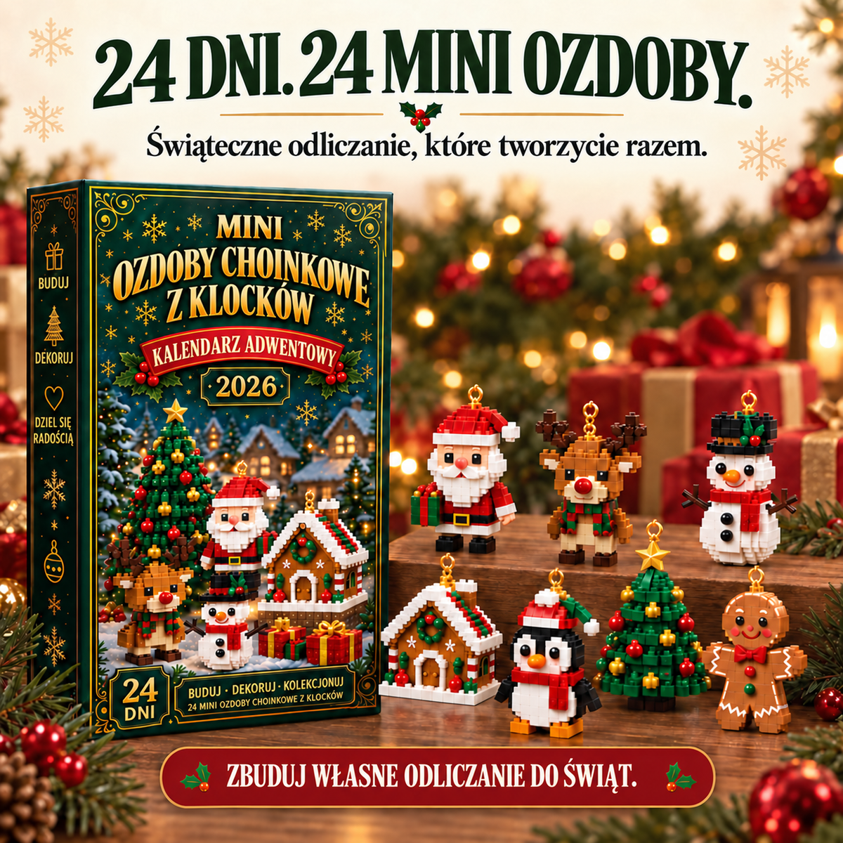 Advento kalendorius – 24 mini eglutės papuošimai iš kaladėlių – 1