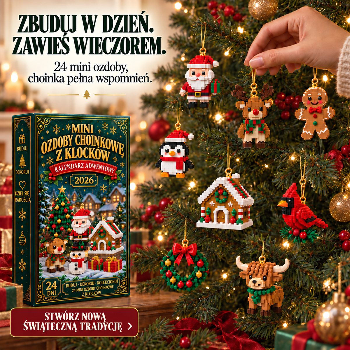 Advento kalendorius – 24 mini eglutės papuošimai iš kaladėlių – 2