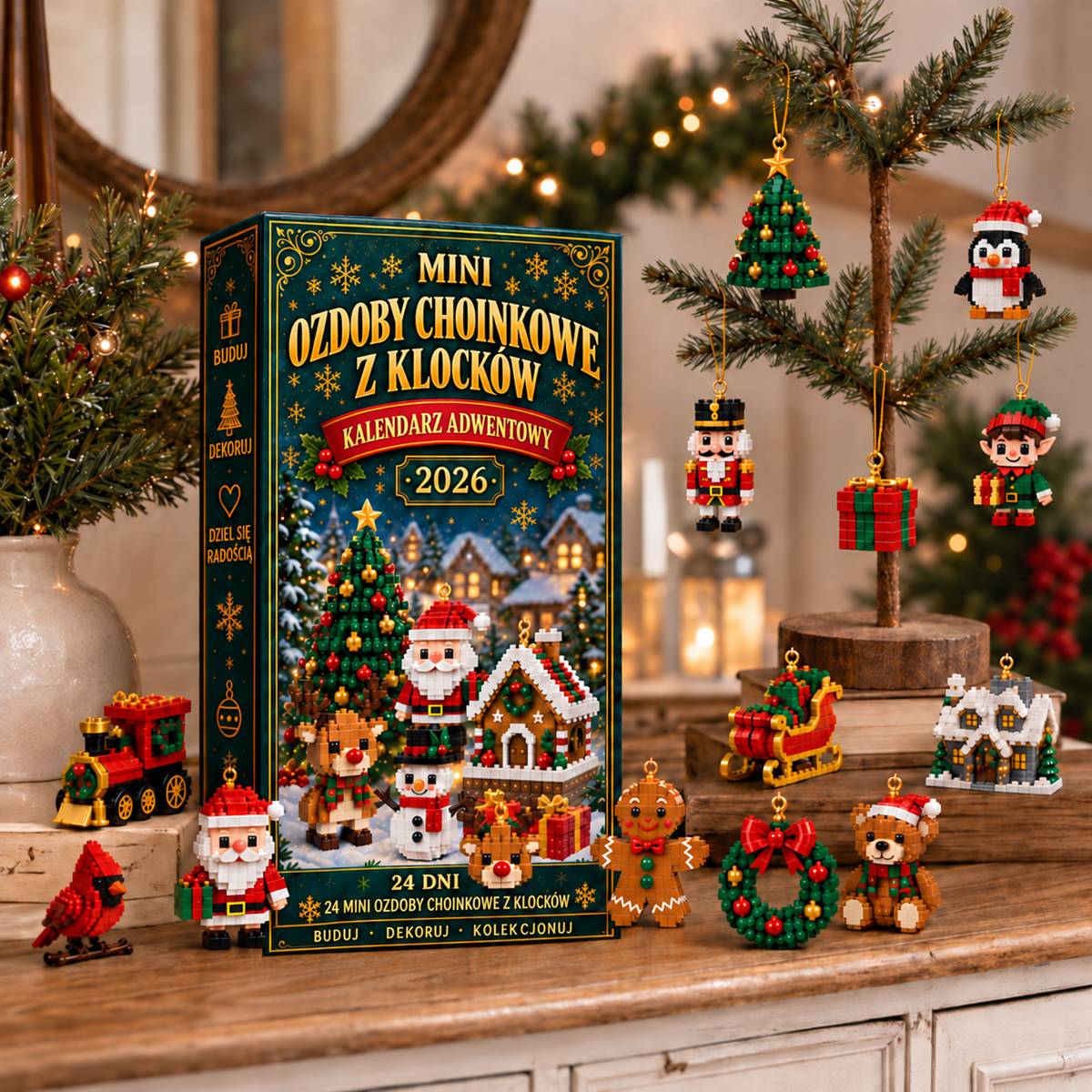 Advento kalendorius – 24 mini eglutės papuošimai iš kaladėlių – 6